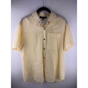 LAFAYETTE 148 NEW YORK Womens Yellow Stripe Short Sleeve Button Up Shirt XS